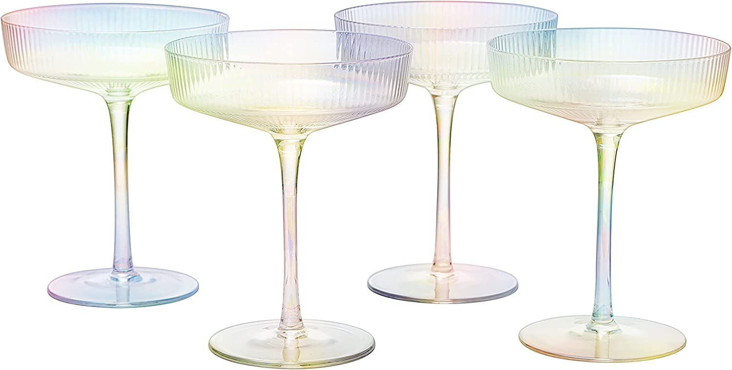 Qipecedm 4 Pcs Ribbed Coupe Glasses, 10 oz Vintage Cocktail Coupe Glasses  Set, Unique Martini Glass,…See more Qipecedm 4 Pcs Ribbed Coupe Glasses, 10