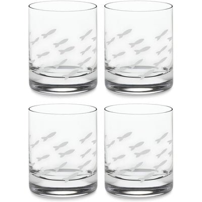 Fish Old Fashion Drinking Glasses, Fish Glasses For White and Red Wine, Water or Whiskey, by The Wine Savant, Each Glass Is Individually Sand Etched - Fish Wine Glasses
