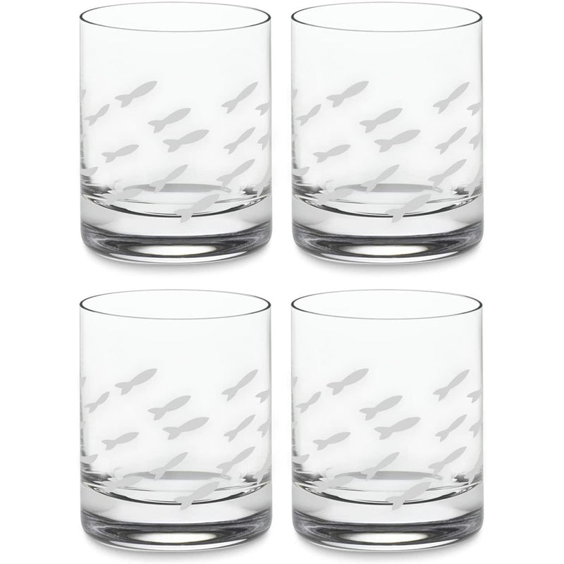 Fish Old Fashion Drinking Glasses, Fish Glasses For White and Red Wine, Water or Whiskey, by The Wine Savant, Each Glass Is Individually Sand Etched - Fish Wine Glasses