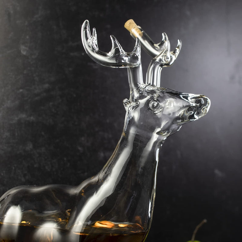 Stag Antler Crystal Decanter - Elegant Stag/Reindeer Liquor Decanter by The Wine Savant - Luxury Decanter for Bourbon, Scotch, or Whiskey 750ml Perfect For Any Bar, Hunter&
