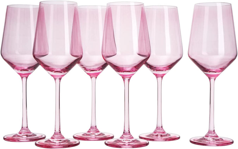Colored Wine Glass Set,12 oz Glasses Set of 6, Unique Italian Style Tall Stemmed for White & Red Wine, Water, Margarita Glasses, Color Tumbler, Gift, Viral Beautiful Glassware (Blush Pink)