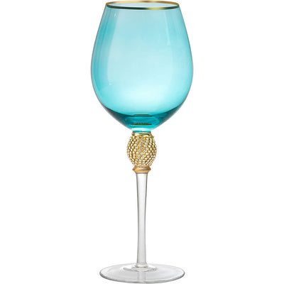 The Wine Savant Large Diamond Wine Glasses, 10" H Gold Rim Rhinestone Diamond Glasses - Wedding Glasses - 18 Ounce, Premium Designed Wine Glasses for Spirits and Wine, Gift Boxed (4, Blue)