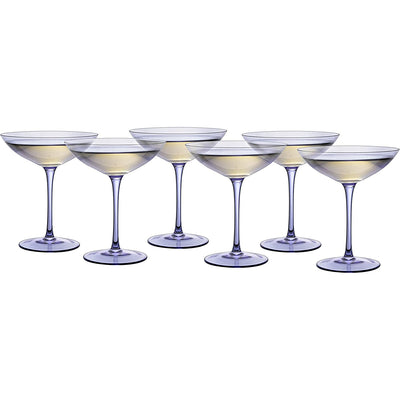 Lavender Champagne Coupes 12oz Set of 6 by The Wine Savant - Colored Champagne Glasses, Prosecco, Mimosa Glasses Set, Cocktail Glass Set, Bar Glassware Bachelorette Anniversary Gifts