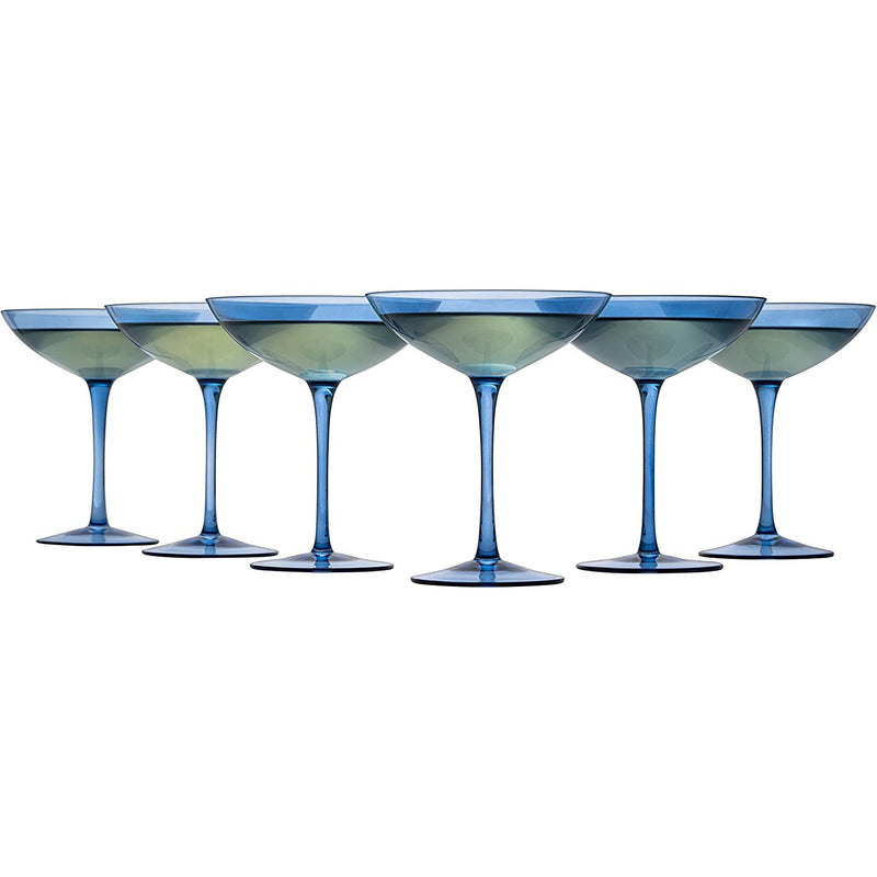 Cobalt Blue Colored Champagne Coupe Glasses 12oz Set of 6 by The Wine Savant - Toasting Glasses, Wedding Party Champagne Cocktail Blue Champagne Colored Glasses Prosecco, Mimosa, Home Bar Glassware