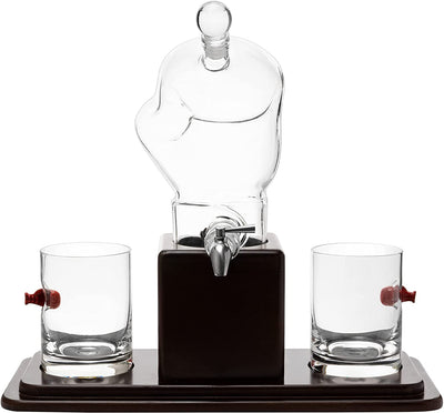 Boxing Glove Wine & Whiskey Decanter Set 750Ml 13" x 13" With 2 - 10oz Boxing Glasses by The Wine Savant For Liquor, Whiskey - Unique Boxing Gift Set, Boxer Gifts, Gifts for Boxing Enthusiasts!