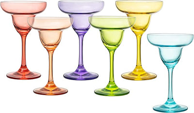 The Wine Savant Hand Blown Colorful Margarita & Martini Glass (Set of 6) – Fancy 7.4oz Luxury Hand Blown For Cocktails, Water, Wine, Juice, & Champagne Glasses Cinco de Mayo Large Party, Set of 6