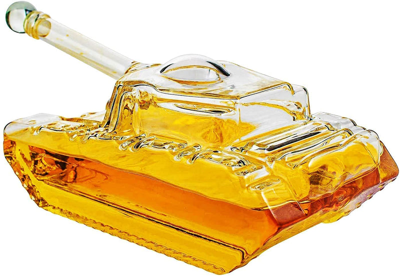 Tank Whiskey Decanter by The Wine Savant - Army Gifts for Men - Glass Tank Gift - Bourbon and Scotch Decanter - Military Veteran Gifts - 1000ml