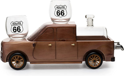 Pickup Truck Wine & Whiskey Decanter F150-500 ml & Two 12 Oz Route 66 Glasses The Wine Savant - Alaska Gifts, Dad Driver Trucker Gifts, F150 Truck, Truck Decor, Gifts for Car Enthusiasts