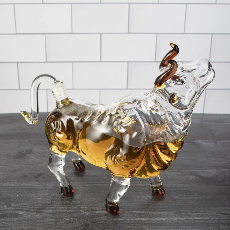 The Wine Savant Charging Bull Heads Up Animal Liquor Decanter Made For Bourbon, Whiskey, Scotch, Rum, or Tequila, Zodiac Shape