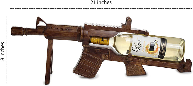 Gun AR15 Wine Bottle Holder 23" L - Gun Wine Bottle Holder - Great Gift for Gun Enthusiasts and Wine Lovers! Elegant Drinking Party Accessory! (Wood)