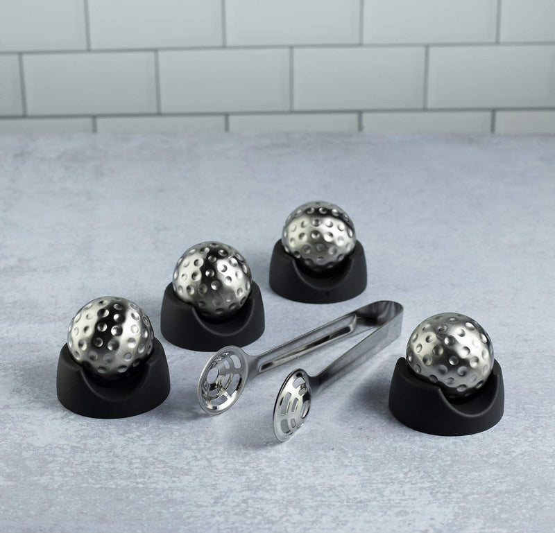 Golf Ball Stainless Steel Whiskey Stones, by The Wine Savant Great for Parties or for Bar, 4 Stones Rocks Cubes for Whiskey, Bourbon Vodka