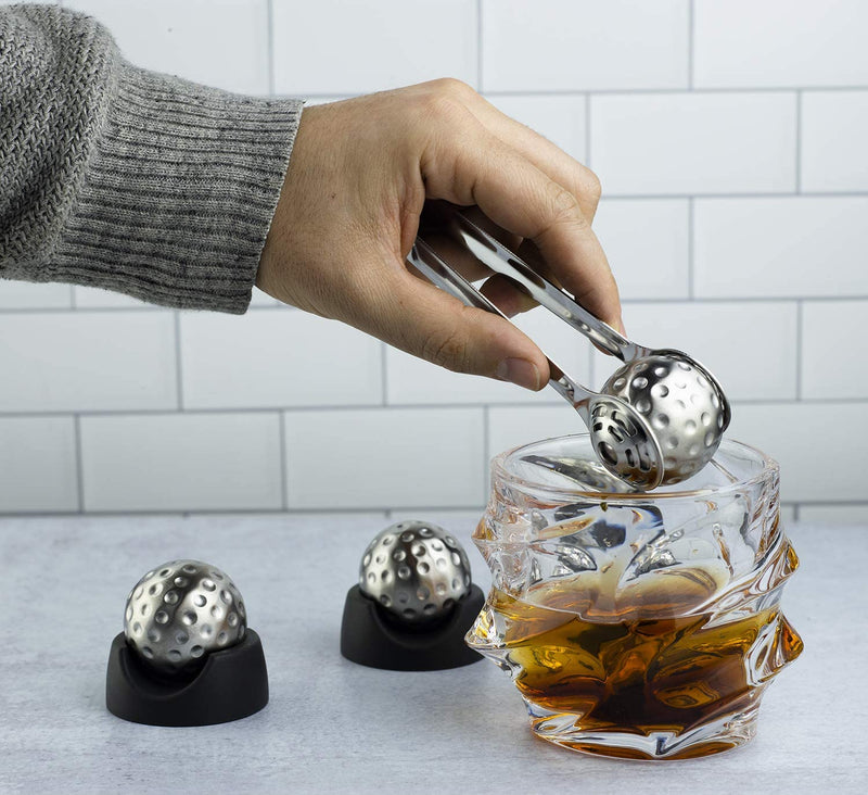 Golf Ball Stainless Steel Whiskey Stones, by The Wine Savant Great for Parties or for Bar, 4 Stones Rocks Cubes for Whiskey, Bourbon Vodka