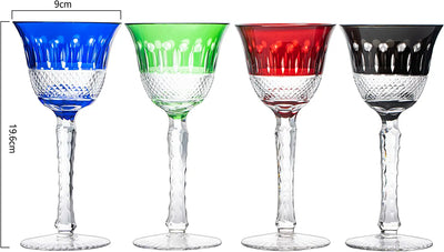 The Wine Savant Crystal Italian Multicolor Design Glasses -Set of 4 Tall Wine Glasses 6.7oz 7.7" H Venetian Italian Style Red, Blue, Green, Brown Glasses, Great for Dinner Parties, Bars & Weddings