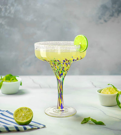 The Wine Savant Mexican Design Hand Blown Margarita Glass – Set of 4 Luxury Hand Blown Confetti Margarita Glasses (16 oz) (Confetti Margarita Glasses)