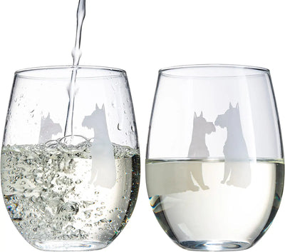 Set of 2 Dog Stemless Schnauzer Wine Glasses by The Wine Savant - Puppy & Doggy Lover for Him and Her Dogs Silhouette - Glass Gifts Etched Tumblers for Anniversary, Wedding, Bar Gifts Schnauzer Snout