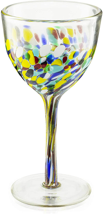 The Wine Savant Recycled Glass Wine Glasses - Mexican Wine Glasses Set of 6, Mexican Luxury Hand Blown Wine and Water Glasses (8 ounces each) Cobalt Cinco De Mayo Glasses - Confetti Wine Glasses