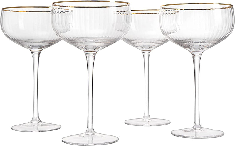 Coupe Cocktail Glasses 7 oz, Set of 4 Classic Manhattan Glasses For Cocktails, Libbey Champagne Coupe, Classic Coupe Glasses with Gold Rim, Crystal with Stems Wine Savant