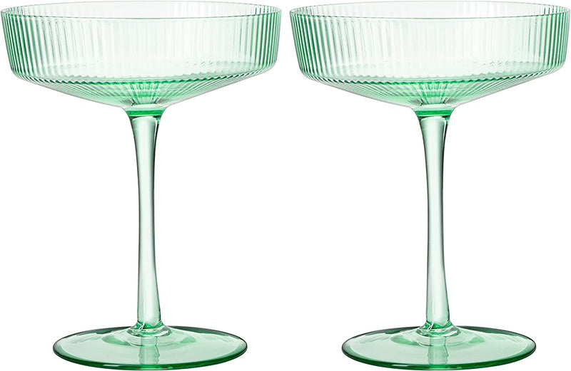Ribbed Coupe Cocktail Glasses 8 oz | Set of 2 | Classic Manhattan Glasses  For Cocktails, Champagne Coupe, Ripple Coupe Glasses, Art Deco Gatsby