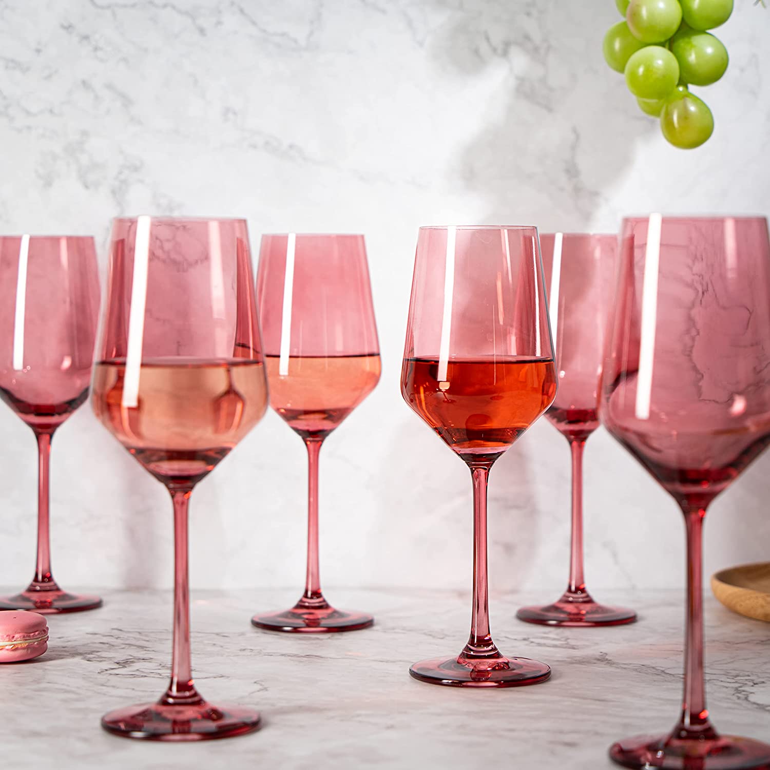 Estelle Colored Glass - Stemware Wine Glasses - Set of 6 Rose