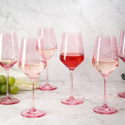 Colored Wine Glass Set,12 oz Glasses Set of 6, Unique Italian Style Tall Stemmed for White & Red Wine, Water, Margarita Glasses, Color Tumbler, Gift, Viral Beautiful Glassware (Blush Pink)