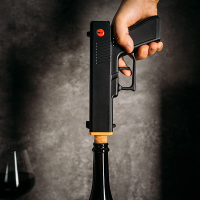 Electric Gun Wine Corkscrew Bottle Opener - Rechargeable Holster Base Cordless Battery - Automatically Open Wines - Multifunctional Electronic Cork Puller - Guns Enthusiasts Gift & Vino Lovers (Black)
