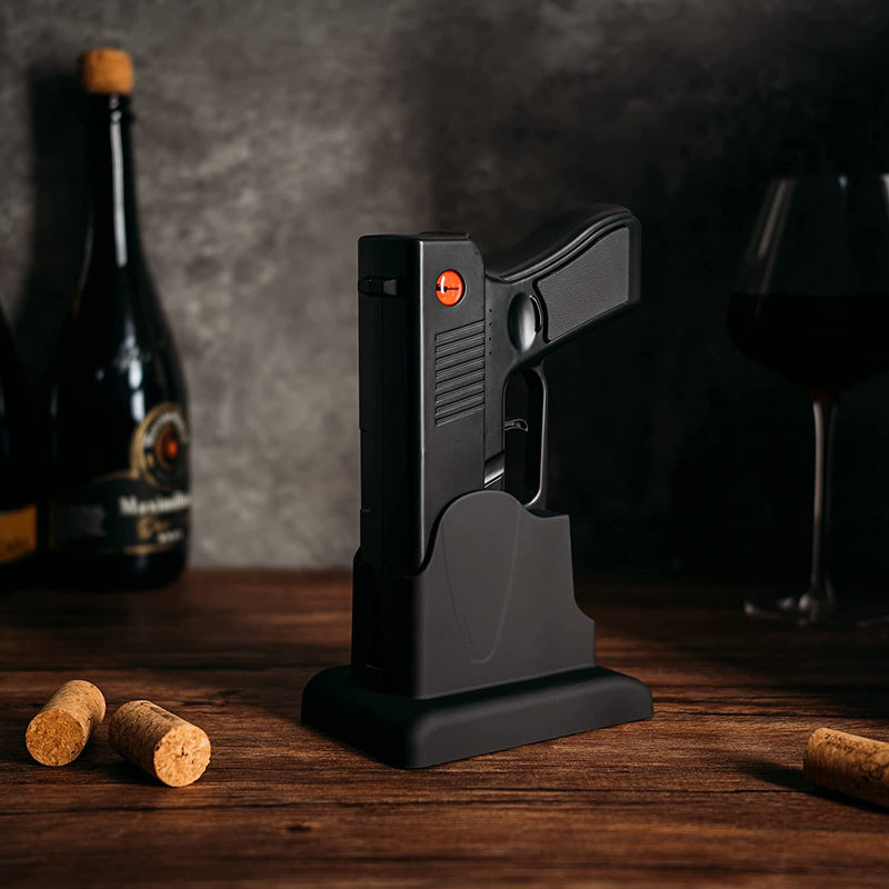 Electric Gun Wine Corkscrew Bottle Opener - Rechargeable Holster Base Cordless Battery - Automatically Open Wines - Multifunctional Electronic Cork Puller - Guns Enthusiasts Gift & Vino Lovers (Black)