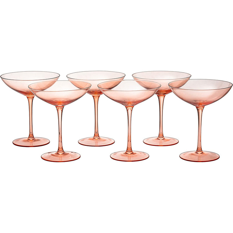 The Wine Savant Colored Vintage Glass Coupes 12oz Colorful Cocktail, Martini & Champagne Glasses, Prosecco, Mimosa Glasses Set, Cocktail Glass Set, Bar Glassware Luster Glasses (6, Orange)