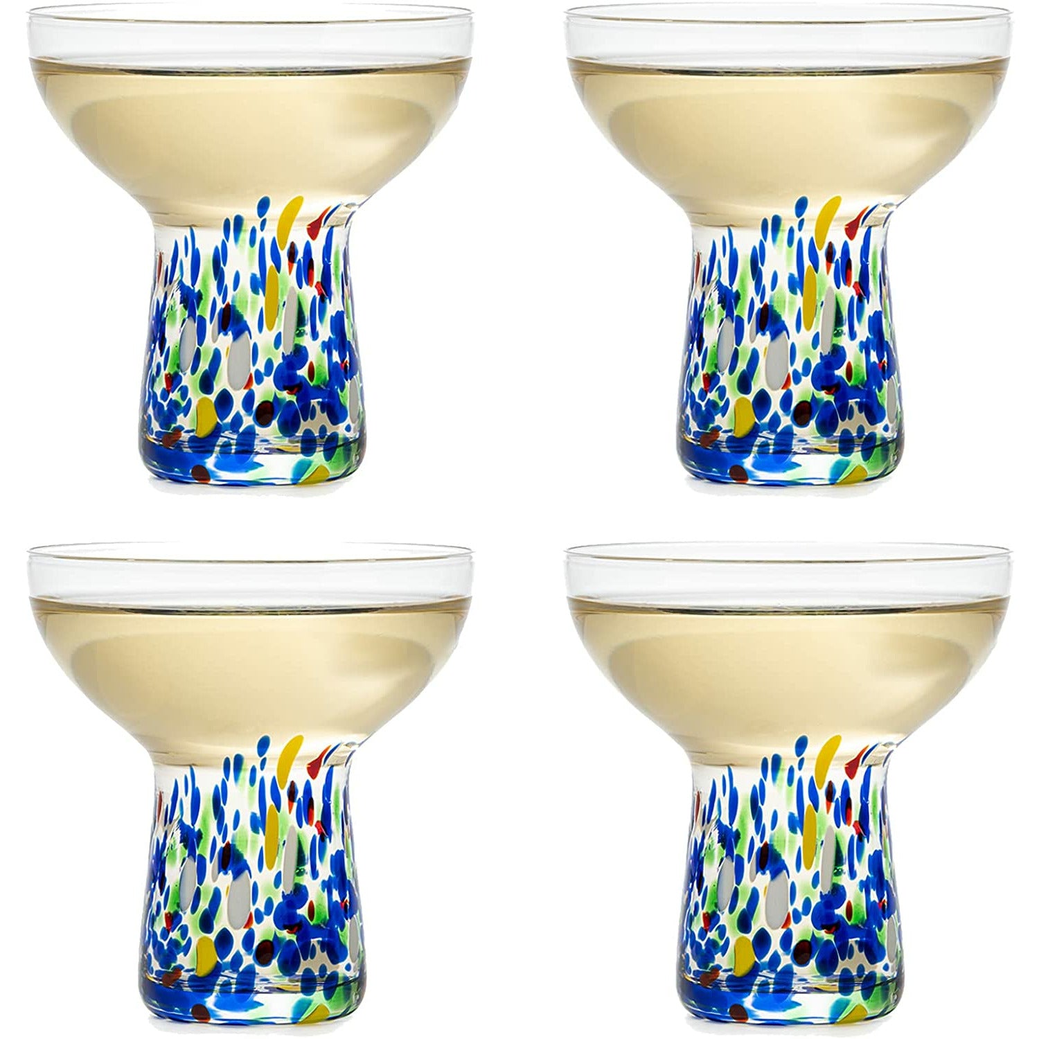 Set of 4 Thick and Heavy Hand blown Margarita Glasses