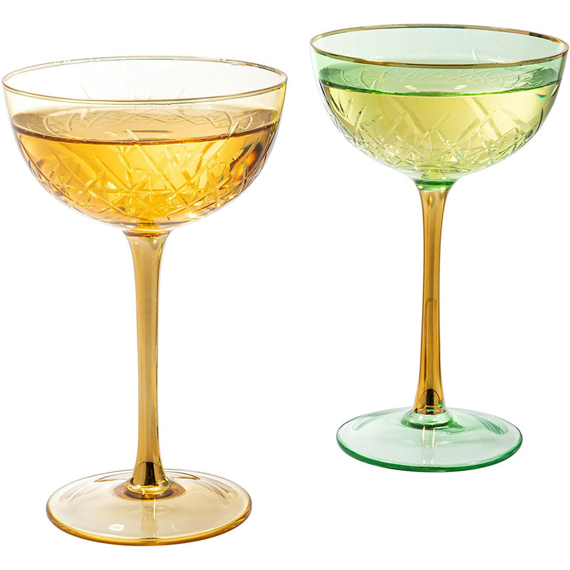 Vintage Art Deco Coupe for Champagne, Martini, Cocktails, Glasses | Set of 6 | 7 oz Classic Cocktail Glassware - Manhattan, Cosmopolitan, Sidecar, Crystal Speakeasy Style Saucer Goblets with Stems