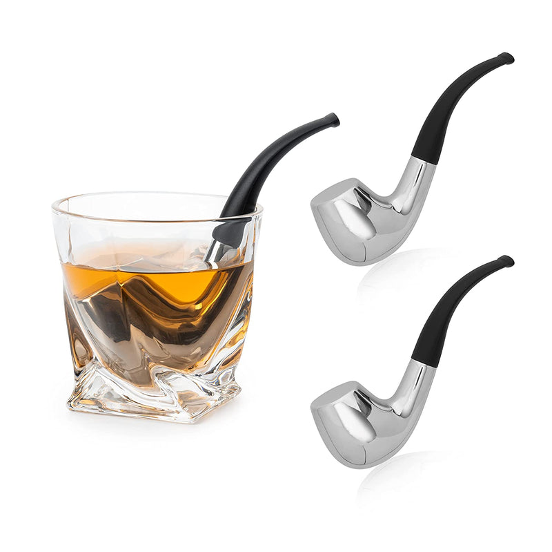 Pipe Whiskey Chillers, Gentlemen Pipe Set of 2 by The Wine Savant - Stainless Steel Whiskey Stones, Rocks for Scotch, Bourbon, Brandy, Home Bar Decor Gifts Accessories, Birthdays, Bachelor Parties