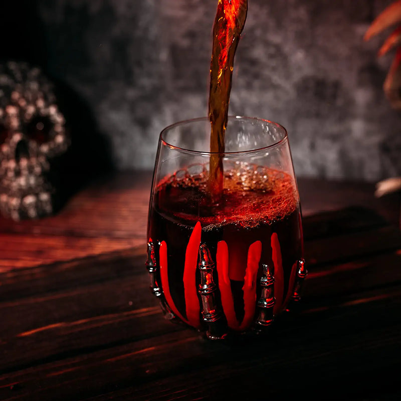 Skeleton Wine Glass, Bloody Hand Wine Skull Glass - 12oz Skeleton Glasses 5" H, Goth Gifts, Skeleton Gifts, Skeleton Decor, Spooky Wine Gift Set, Themed Parties!