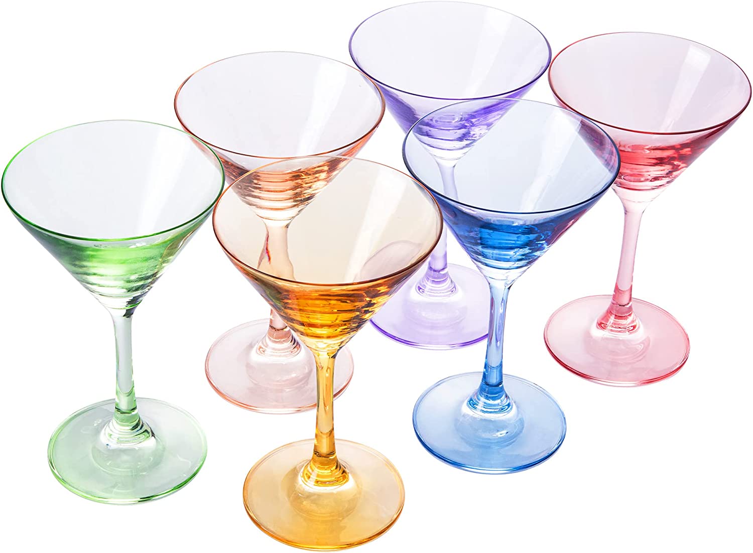 Martini Glasses Colored Stem Cocktail Glasses Crooked Stem Set of 2