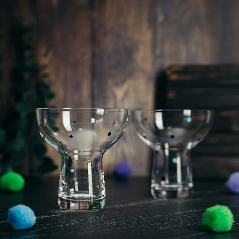 The Wine Savant Hand Blown Margarita Glass – Luxury Hand Blown Confetti Margarita, Martini & Champagne Glasses Cinco de Mayo, Hand Blown Glass – Large Party (Polka Dot Vintage Design)