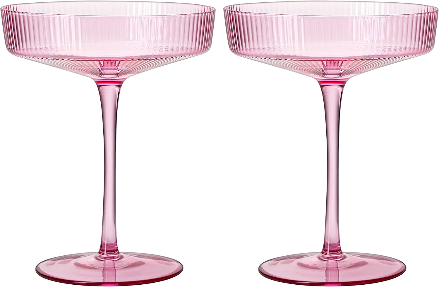 Rose Pink Ribbed Coupe Cocktail, Champagne & Martini Glasses 8 oz | Set of  2 | Retro Style Classic M…See more Rose Pink Ribbed Coupe Cocktail