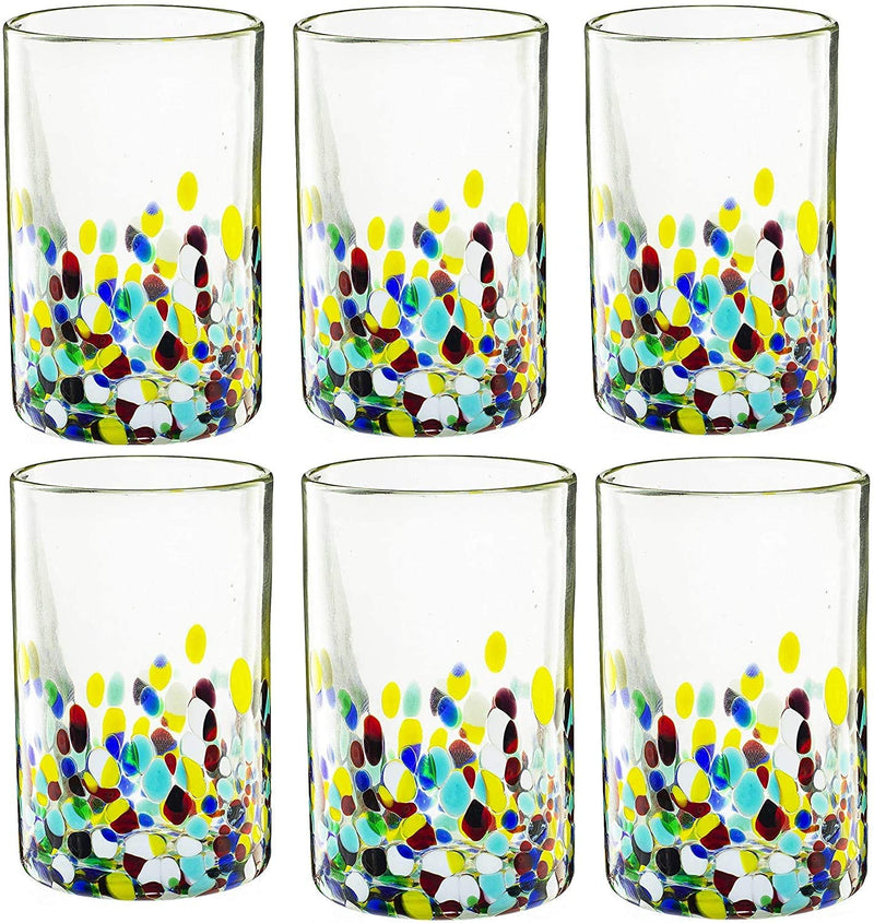 Hand Blown Mexican Drinking Glasses – Set of 6 Confetti Rock Design Glasses by The Wine Savant (Climbing Confetti)