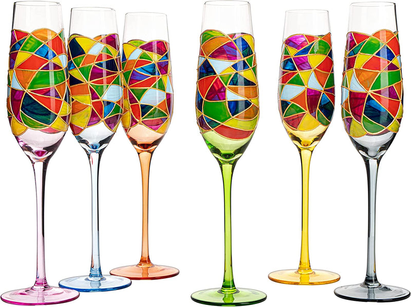 Renaissance Stained Glass Rainbow Stemmed Wine Glasses - Set of 2 - 12oz