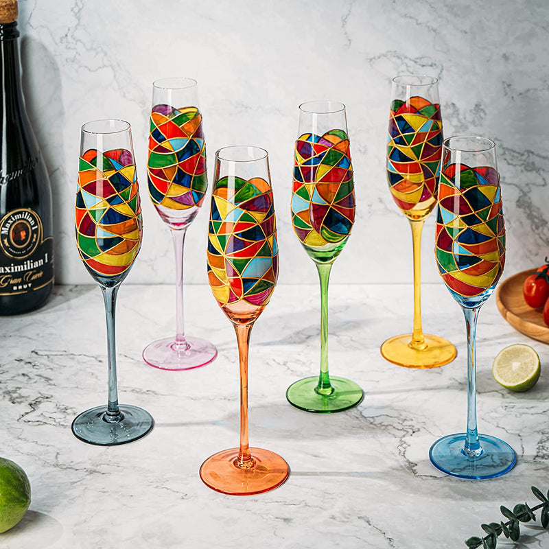 Set of 6 Colored Wine Glasses - 12 oz Hand Blown Italian Style Crystal –  The Wine Savant