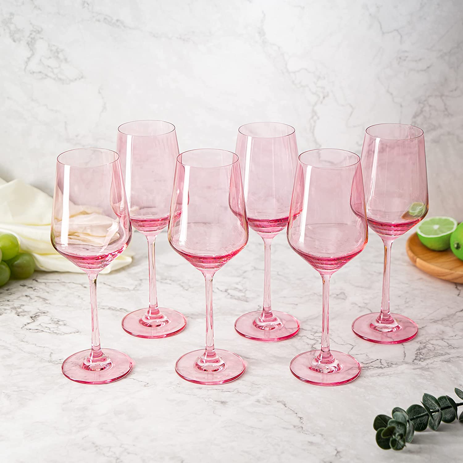 Pink Crystal Wine Glass Set of 6 - Hand-Blown Long Stem Wine Glasses,  Unique Wine Glasses Gift For C…See more Pink Crystal Wine Glass Set of 6 