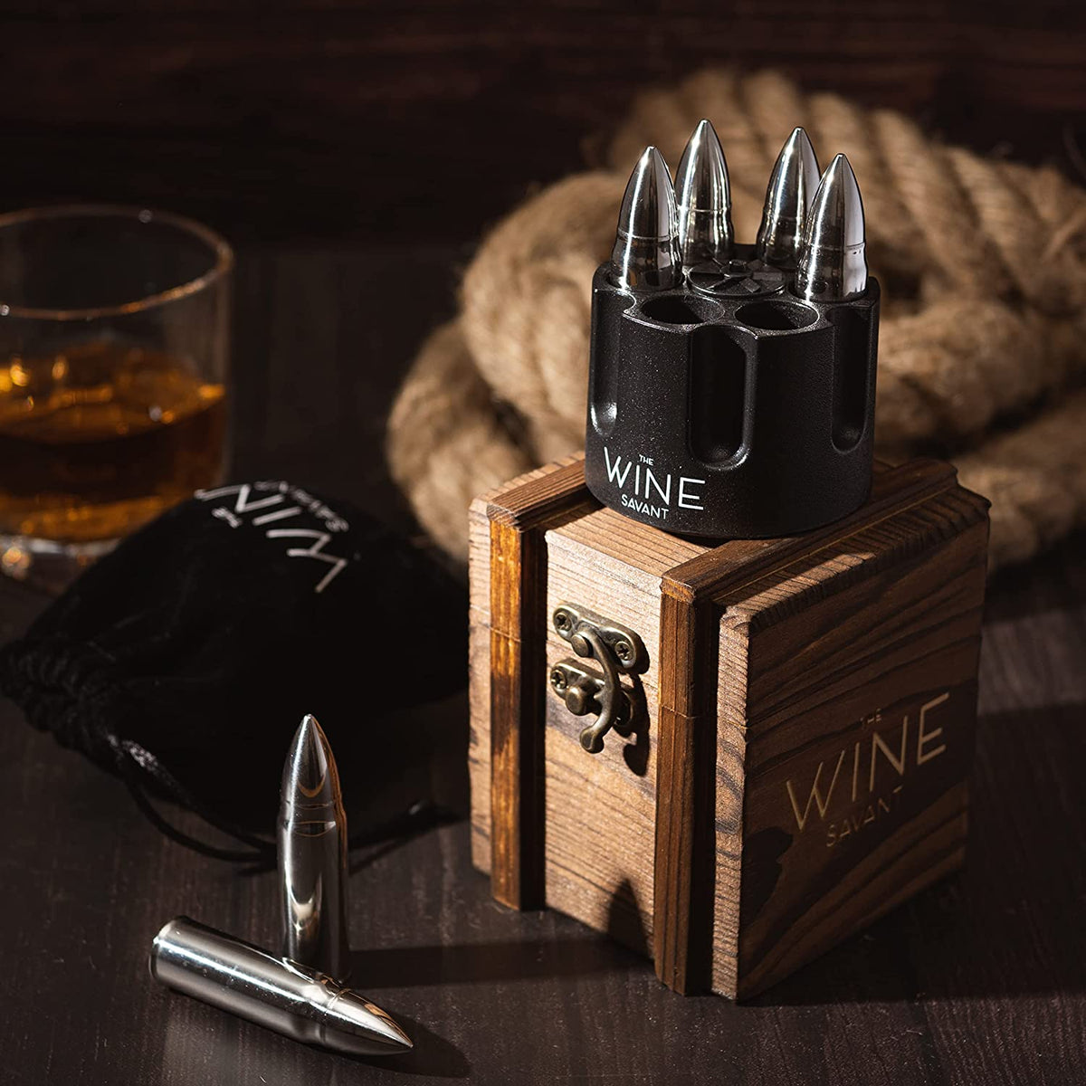 Whiskey Stones Bullets Stainless Steel With Wooden Gift Box 1 75in Bul ...