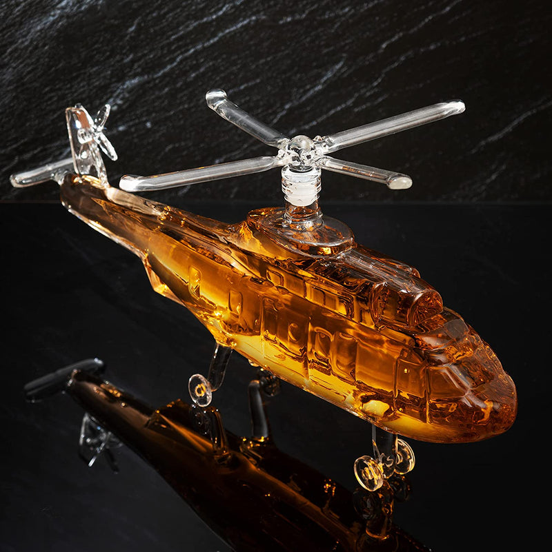 Helicopter Wine & Whiskey Decanter Black Hawk Chopper 8" x 16" The Wine Savant - Heli Gifts for Men - Glass Helicopter Figurine Gift, Bourbon and Scotch Decanter - Military Veteran Gifts - 750ml
