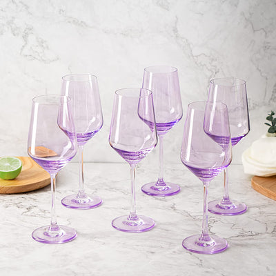 Set of 6 Colored Wine Glasses - 12 oz Hand Blown Italian Style Crystal Bordeaux Wine Glasses - Premium Stemmed Colored Glassware - Unique Drinking Glasses (6, Lavender Purple)