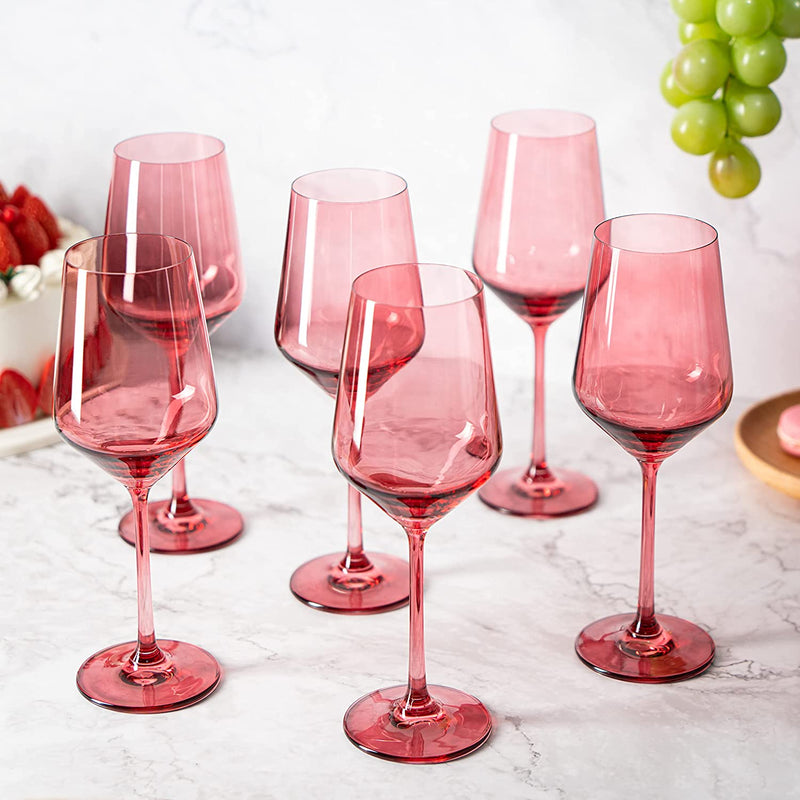 The Wine Savant - Colored Stemmed Wine Glasses - Set of 6 - 12oz