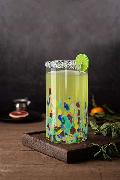 Hand Blown Mexican Drinking Glasses – Set of 6 Confetti Rock Design Glasses by The Wine Savant (Climbing Confetti)
