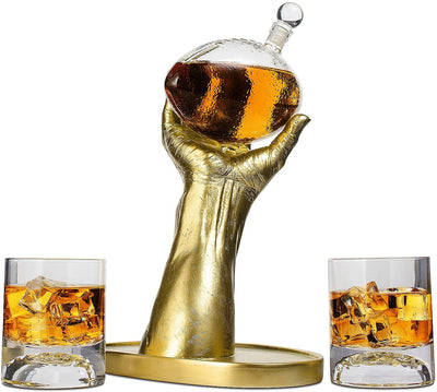 Football Decanter with 2 Football Whiskey & Wine Glasses - Perfect For Superbowl, Father's day Gift, Gift for Husband - Made for Liquor, Scotch, Whiskey and Bourbon 750ml, Rugby Gifts Clear