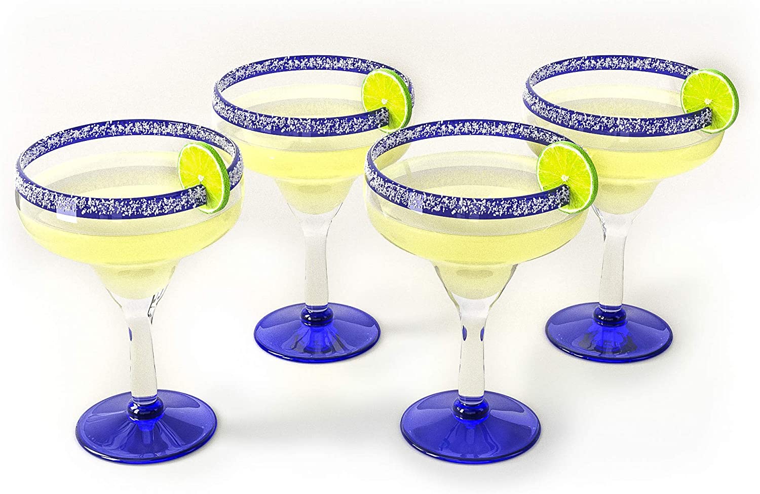 The Wine Savant Mexican Margarita Hand Blown Glass - Set of 4 - Large 16oz,  Luxury Margarita Glasses, Mexico Design Large 16oz Confetti Rim Carmen
