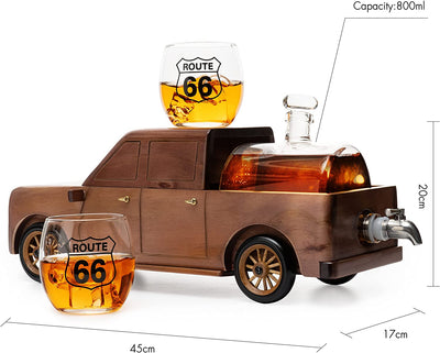 Pickup Truck Wine & Whiskey Decanter F150-500 ml & Two 12 Oz Route 66 Glasses The Wine Savant - Alaska Gifts, Dad Driver Trucker Gifts, F150 Truck, Truck Decor, Gifts for Car Enthusiasts