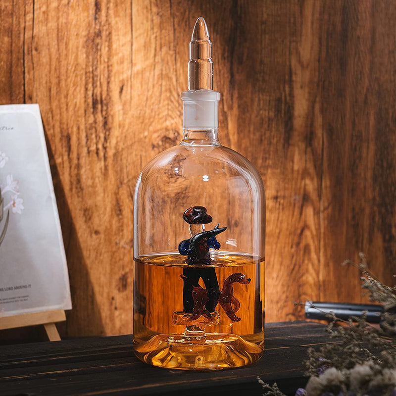 Wine & Whiskey Decanter, Hunting Gifts, Hunter with Dog - 750ml Decanter Bourbon Scotch Unique Gift for Him - Gamebirds Game - Hunter&