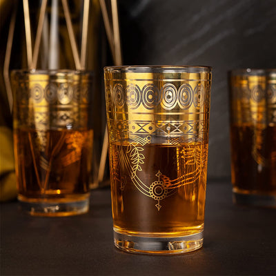 Gold Moroccan Glasses Artisan Hand-Made Multipurpose 220 ml 7.5 oz Tea and Wine Morrocan Tumbler Marrakech & Casablanca Tea Cups Set of 6, by The Wine Savant