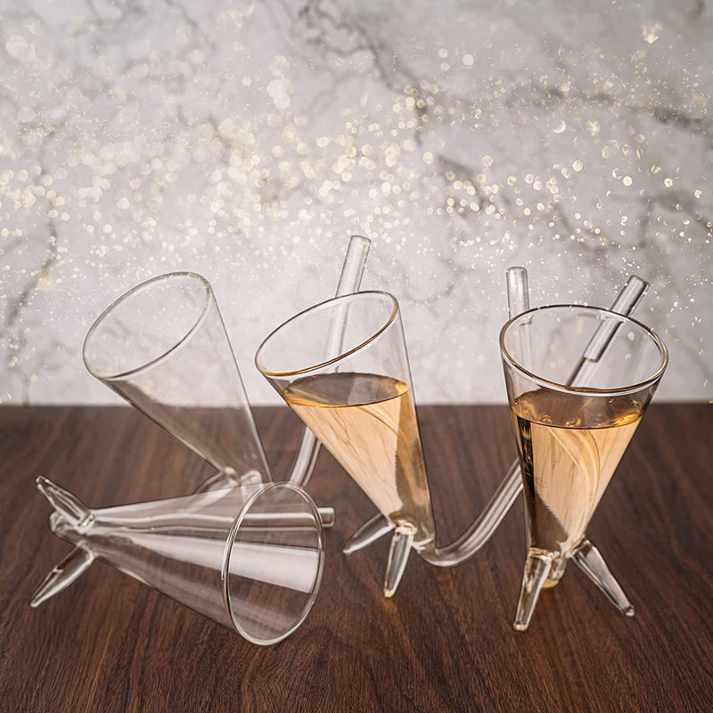 Champagne Shooter - Chug Flutes Guzzler Glasses Unique Gifts for Bachelorette Party Favors & White Elephant Gifts, Drinking Games, Self Standing - Prosecco & More Bong Style, Reusable Acrylic 4pk