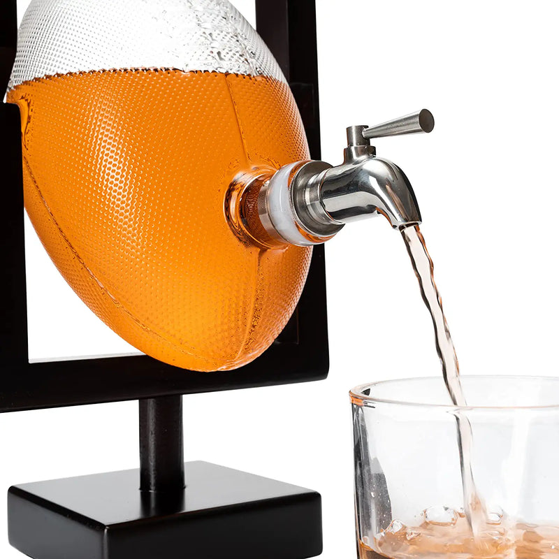 Football Decanter for Whiskey, Wine, Water & Other Liquids - Spigot Faucet - 1400ml Fantasy & Monday Night Football Decorations Decor Liquor Dispenser Gifts for Men Dad, Decanters for Alcohol